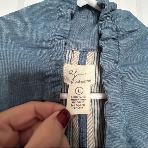 Andrea Jovine Blue Chambray Linger Length Lightweight Spring Weight Jacket Sz L - Picture 14 of 16